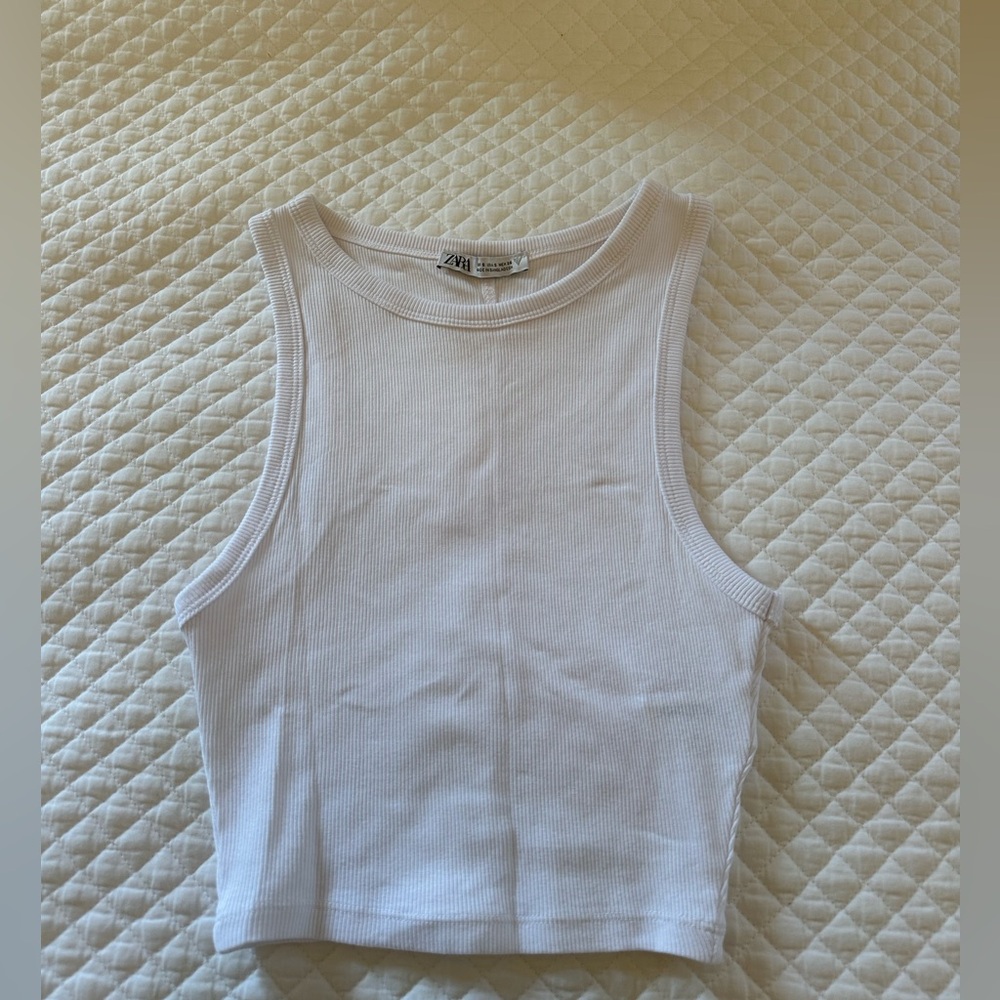 Zara White Ribbed Tank Top